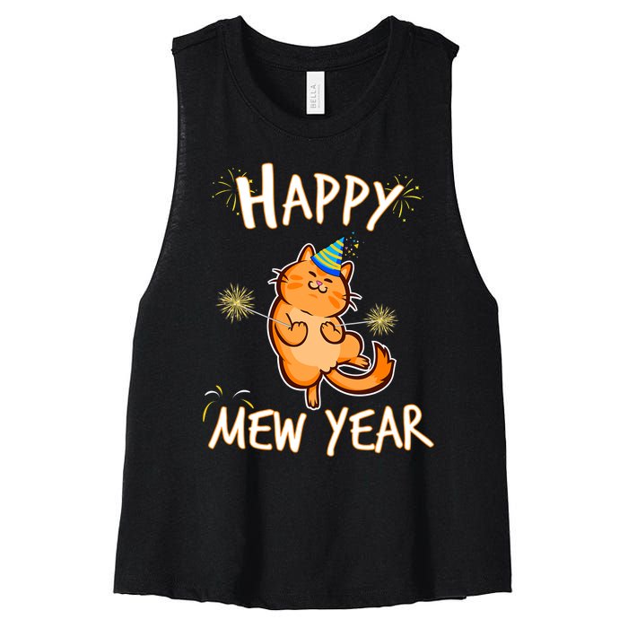 New Year Cat New Year's Eve Party Countdown Kitten Cat Lover Women's Racerback Cropped Tank