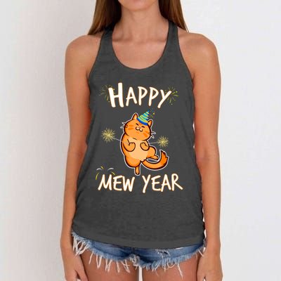 New Year Cat New Year's Eve Party Countdown Kitten Cat Lover Women's Knotted Racerback Tank