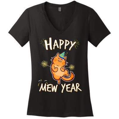 New Year Cat New Year's Eve Party Countdown Kitten Cat Lover Women's V-Neck T-Shirt