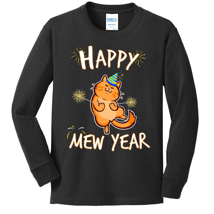 New Year Cat New Year's Eve Party Countdown Kitten Cat Lover Kids Long Sleeve Shirt