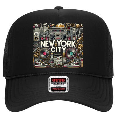 New York City Hip Hop | Women (Xs 6xl+) | Graphic High Crown Mesh Back Trucker Hat