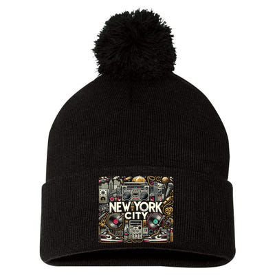 New York City Hip Hop | Women (Xs 6xl+) | Graphic Pom Pom 12in Knit Beanie