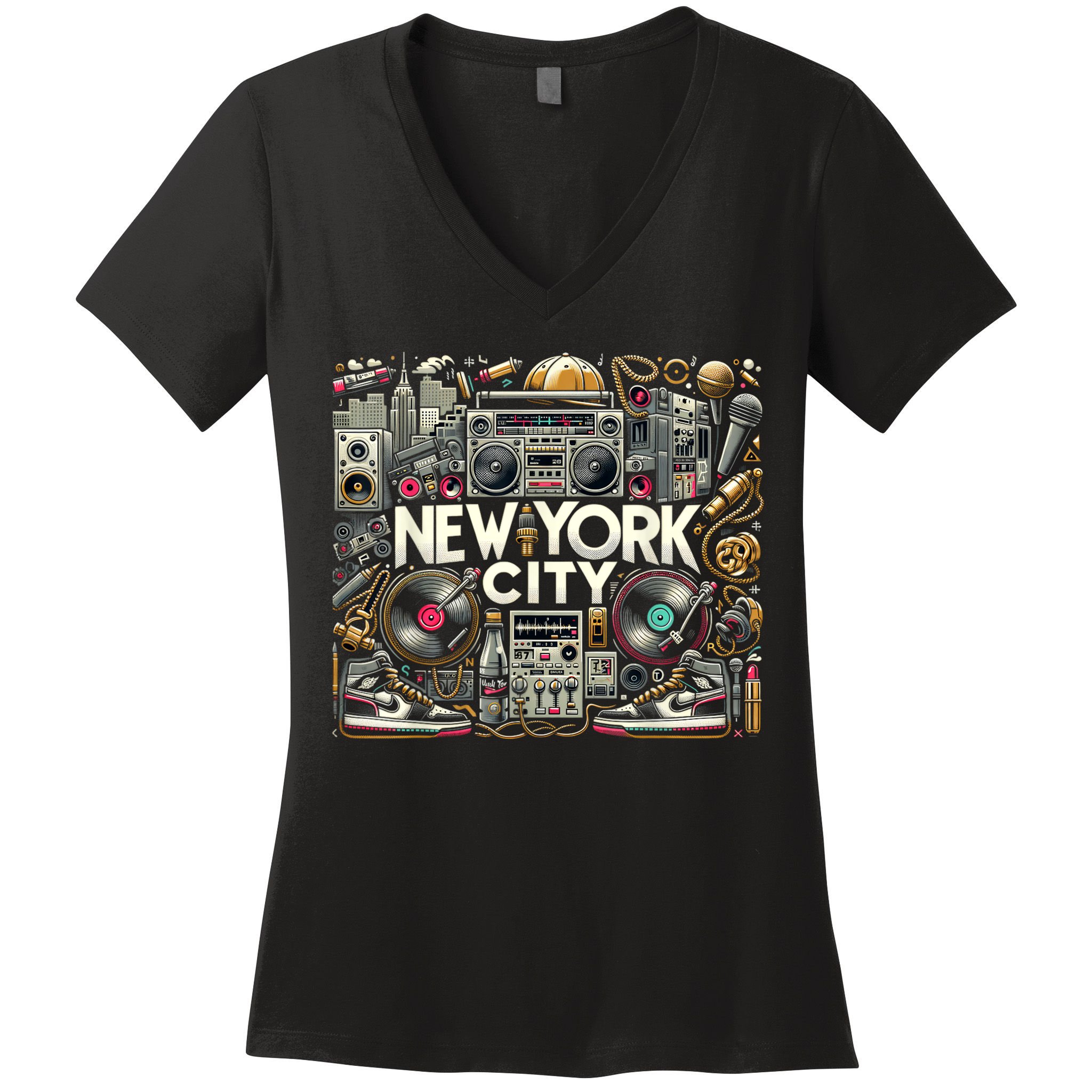 New York City Hip Hop | Women (Xs 6xl+) | Graphic Women's V-Neck T-Shirt