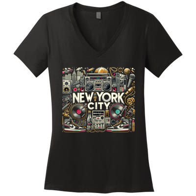 New York City Hip Hop | Women (Xs 6xl+) | Graphic Women's V-Neck T-Shirt