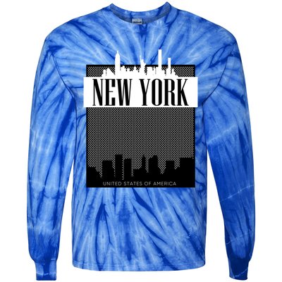 New York City Outfit Fashion Illustration Graphic Skyline Meaningful Gift Tie-Dye Long Sleeve Shirt