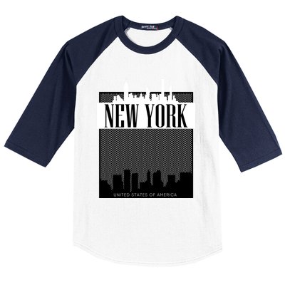 New York City Outfit Fashion Illustration Graphic Skyline Meaningful Gift Baseball Sleeve Shirt