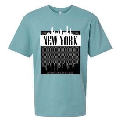 New York City Outfit Fashion Illustration Graphic Skyline Meaningful Gift Sueded Cloud Jersey T-Shirt