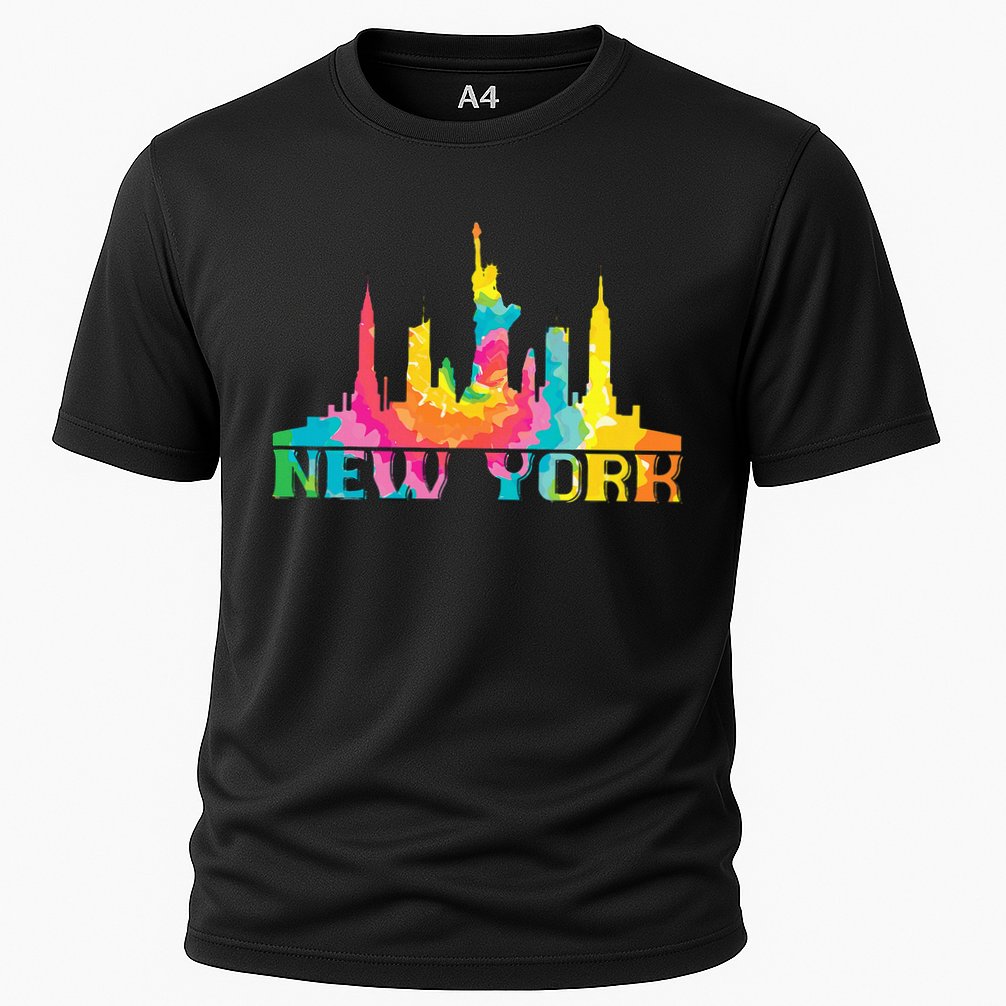New York City Skyline Nyc Tie Dye Liberty Cooling Performance Crew T-Shirt