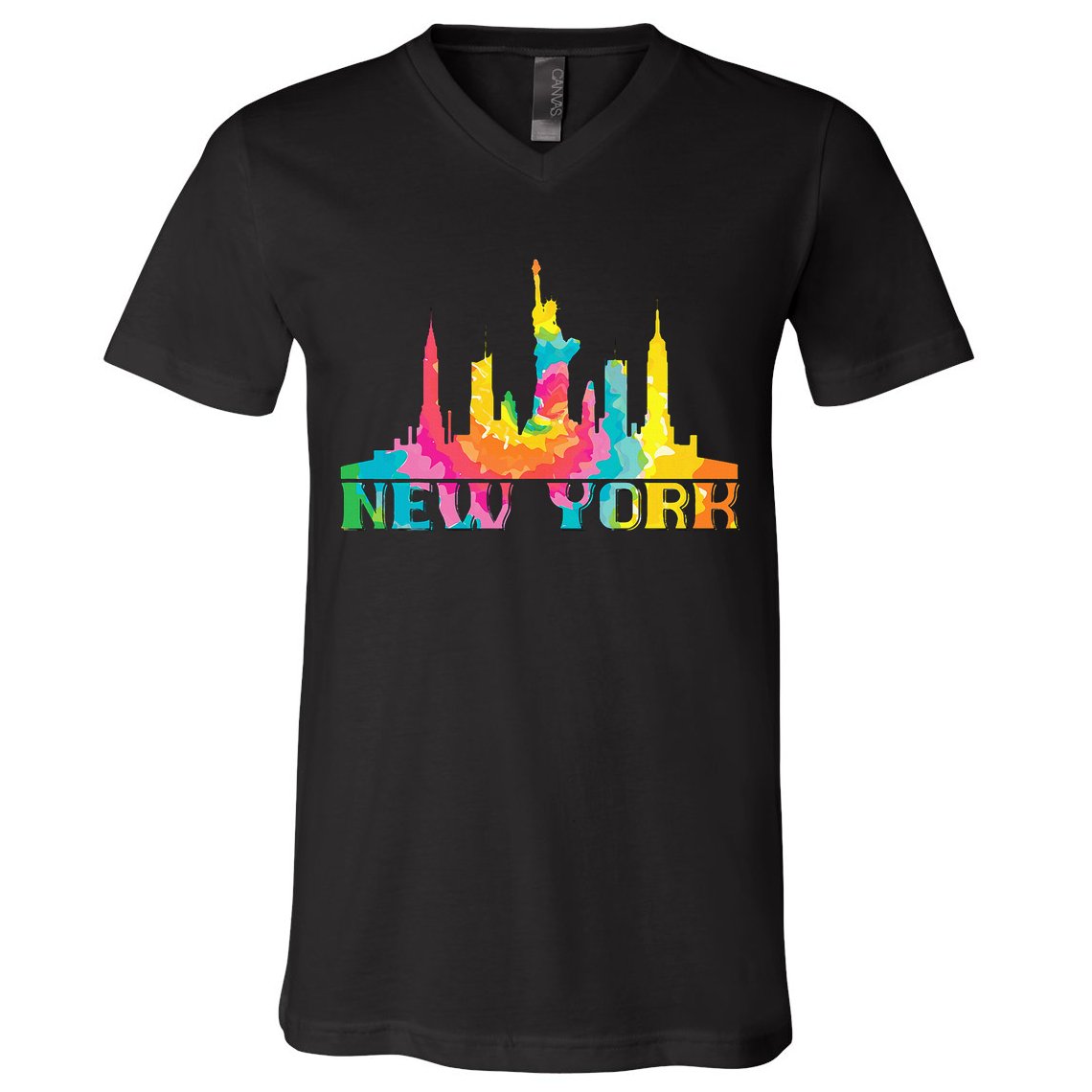 New York City Skyline Nyc Tie Dye Liberty V-Neck T-Shirt