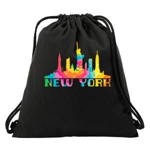 New York City Skyline Nyc Tie Dye Liberty Drawstring Bag