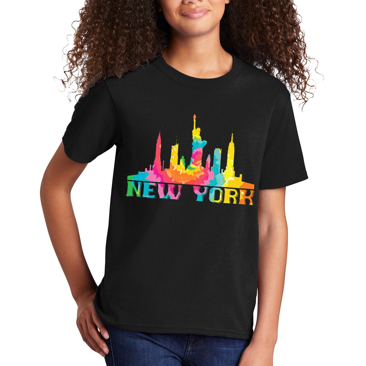New York City Skyline Nyc Tie Dye Liberty Kids T-Shirt