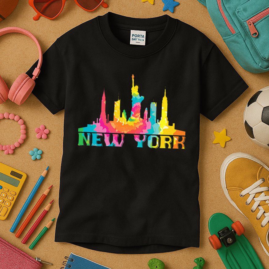 New York City Skyline Nyc Tie Dye Liberty Kids T-Shirt