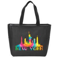 New York City Skyline Nyc Tie Dye Liberty Zip Tote Bag