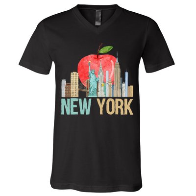 New York City NYC Iconic Skyline Big Apple Gift Souvenir V-Neck T-Shirt