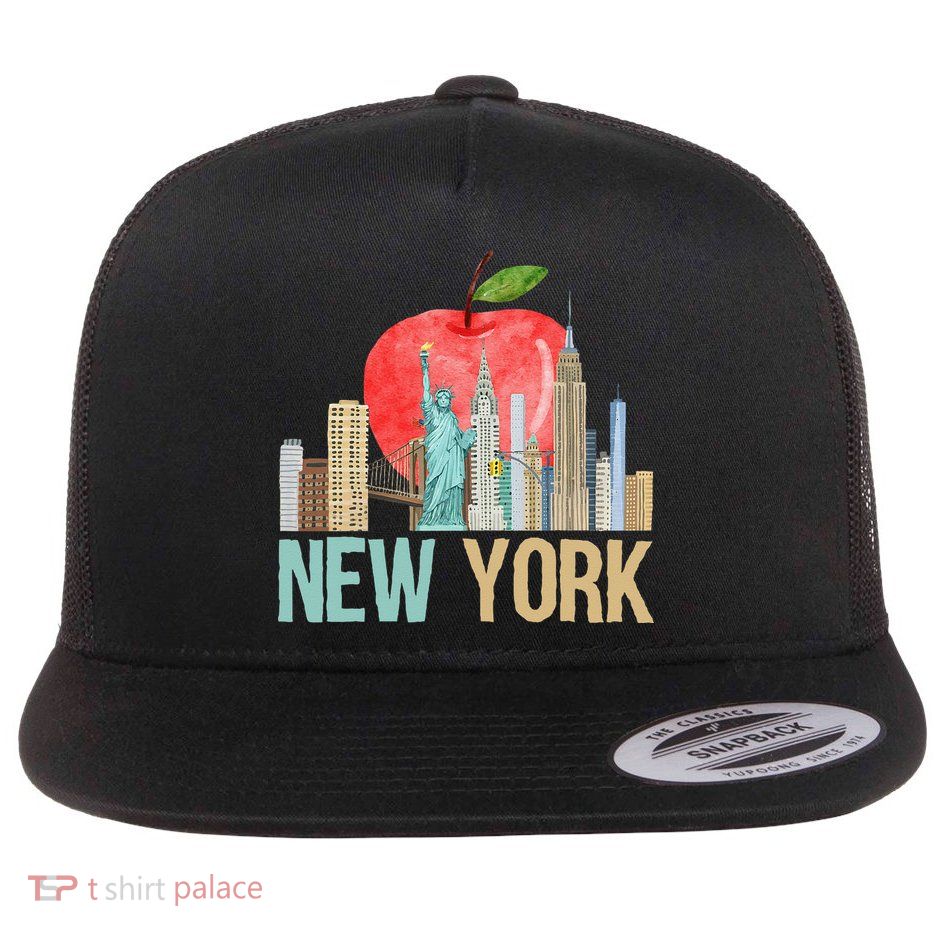 New York City NYC Iconic Skyline Big Apple Gift Souvenir Flat Bill Trucker Hat