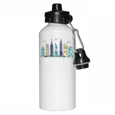 New York City Nyc Skyline Ny Watercolor Souvenir Gift Cute Gift Aluminum Water Bottle 