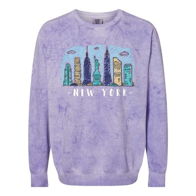 New York Cartoon Style Illustration Colorblast Crewneck Sweatshirt