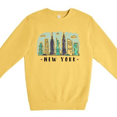 New York Cartoon Style Illustration Premium Crewneck Sweatshirt