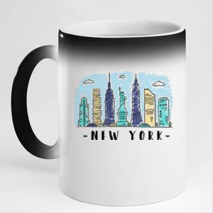 New York Cartoon Style Illustration 11oz Black Color Changing Mug