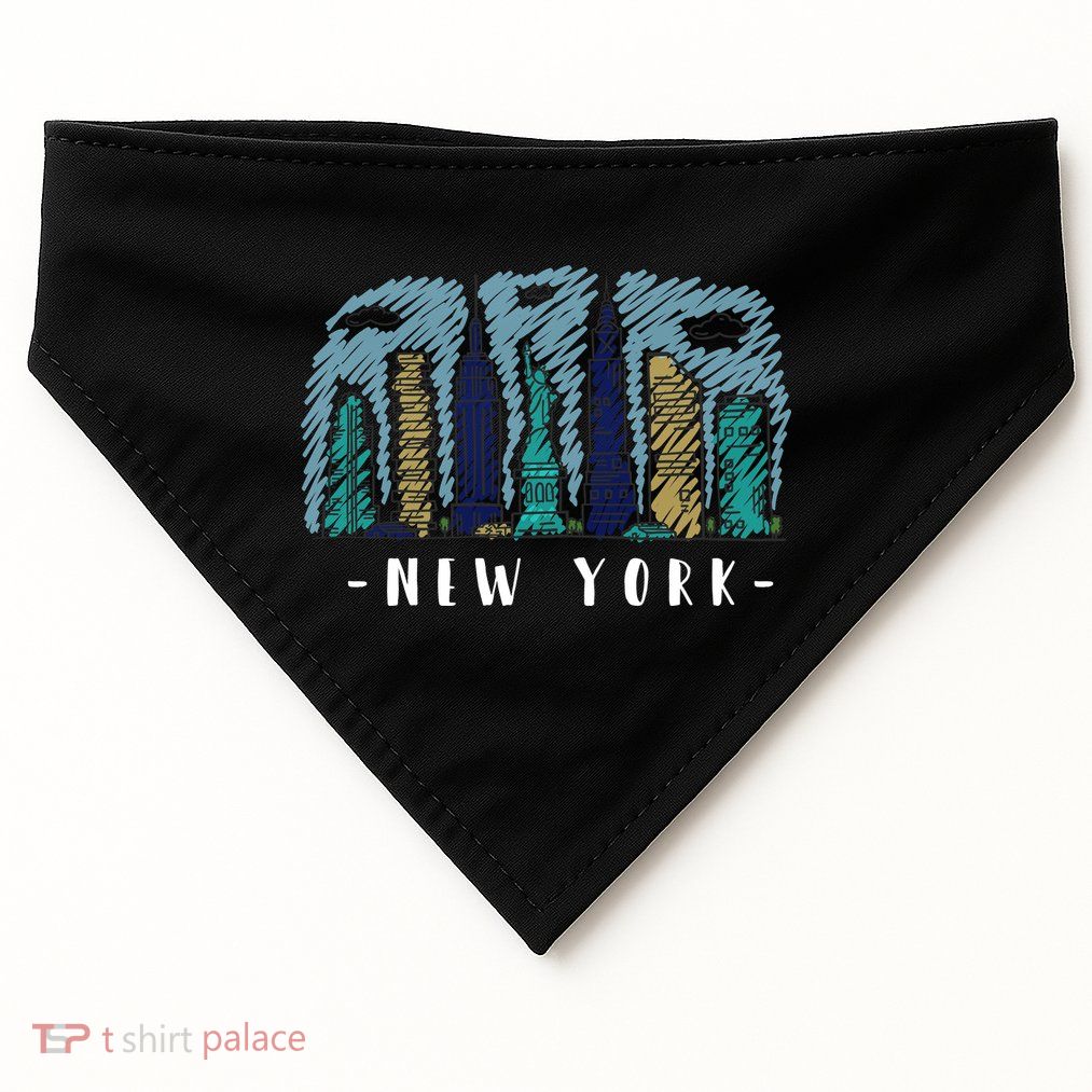 New York Cartoon Style Illustration USA-Made Doggie Bandana
