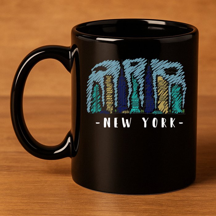 New York Cartoon Style Illustration 11oz C Handle Ceramic Mug