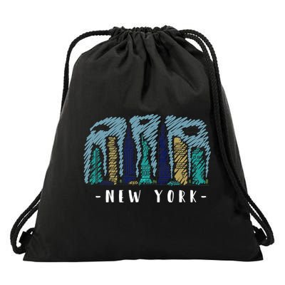 New York Cartoon Style Illustration Drawstring Bag