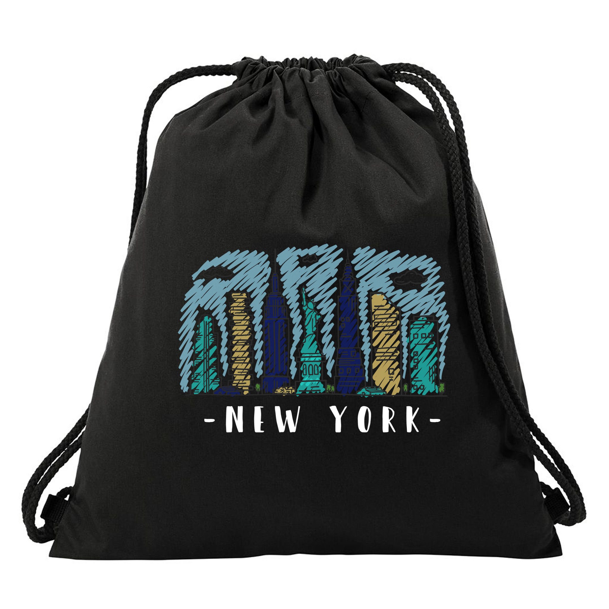 New York Cartoon Style Illustration Drawstring Bag