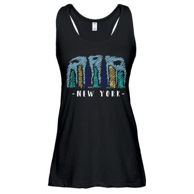 New York Cartoon Style Illustration Ladies Essential Flowy Tank
