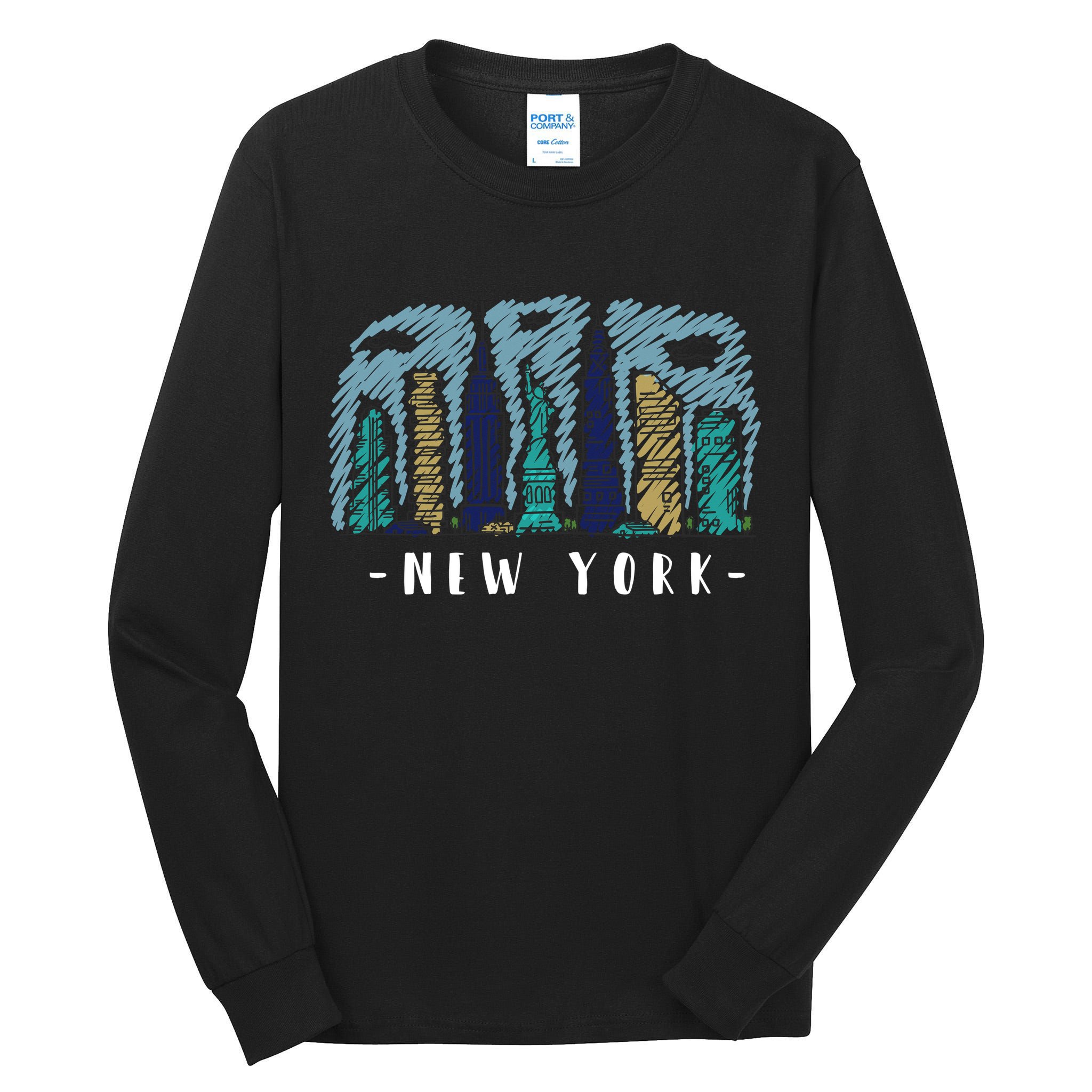 New York Cartoon Style Illustration Tall Long Sleeve T-Shirt