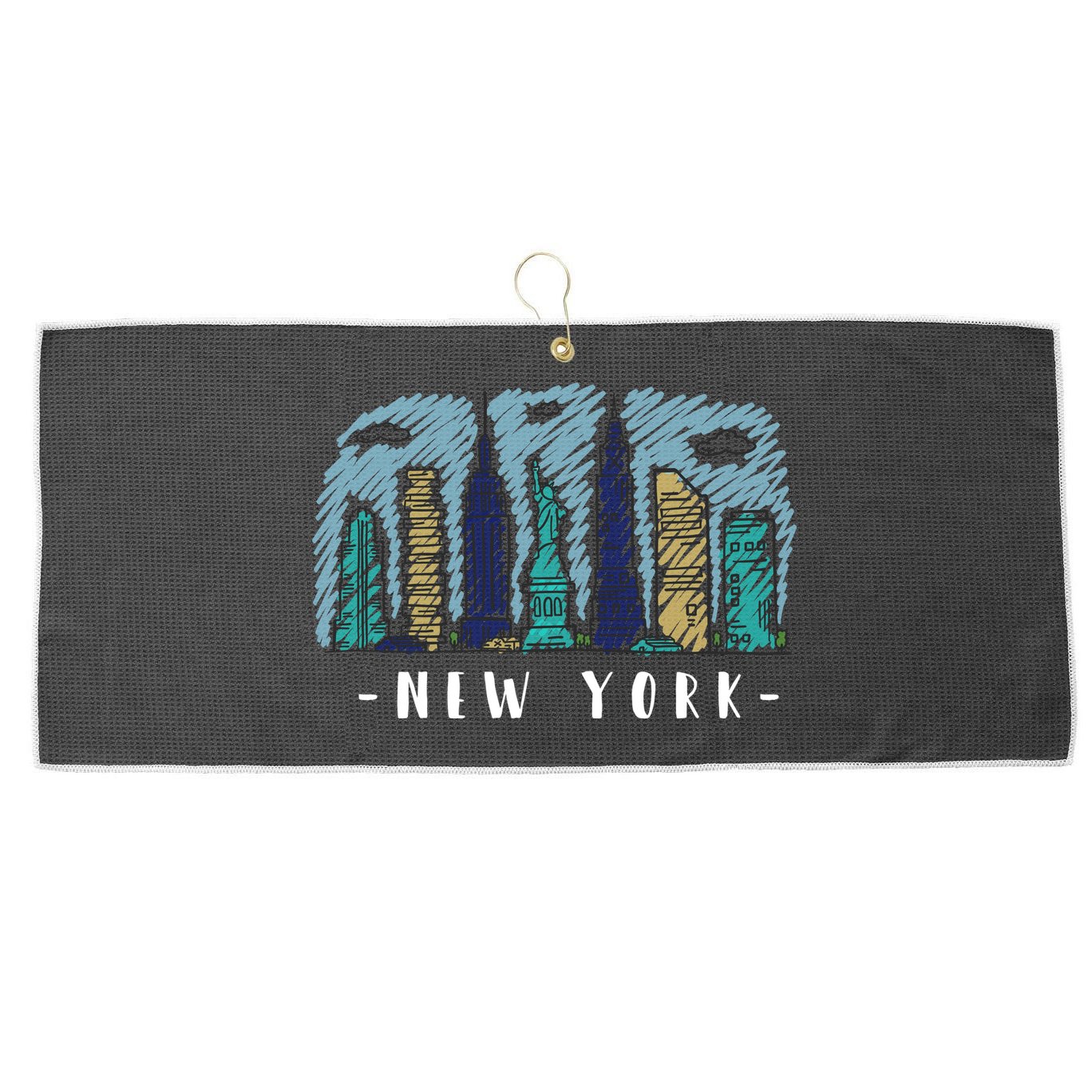 New York Cartoon Style Illustration Large Microfiber Waffle Golf Towel