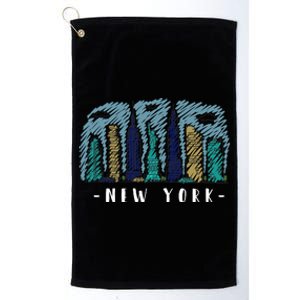 New York Cartoon Style Illustration Platinum Collection Golf Towel