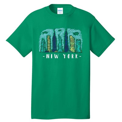 New York Cartoon Style Illustration Tall T-Shirt