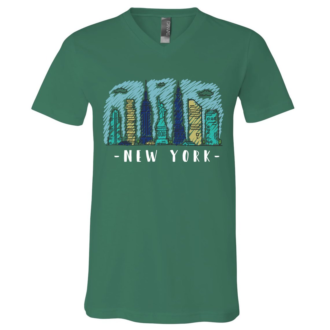 New York Cartoon Style Illustration V-Neck T-Shirt