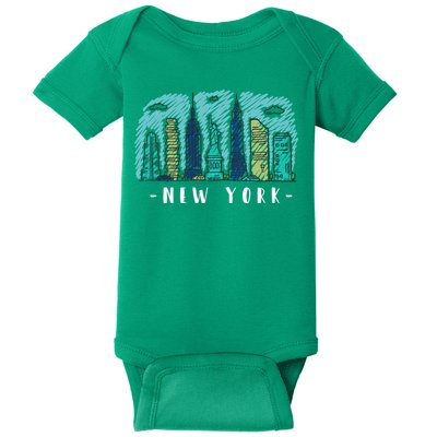 New York Cartoon Style Illustration Baby Bodysuit