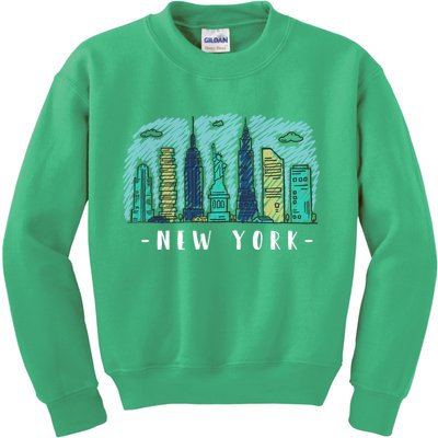 New York Cartoon Style Illustration Kids Sweatshirt