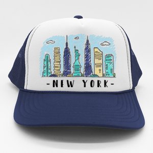 New York Cartoon Style Illustration Trucker Hat