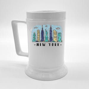 New York Cartoon Style Illustration Beer Stein