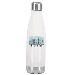 New York Cartoon Style Illustration Stainless Steel Insulated Water Bottle