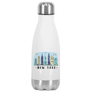 New York Cartoon Style Illustration Stainless Steel Insulated Water Bottle