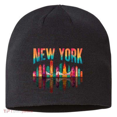 New York City Manhattan Nyc Retro 70s 80s Skyline Ny City Sustainable Beanie