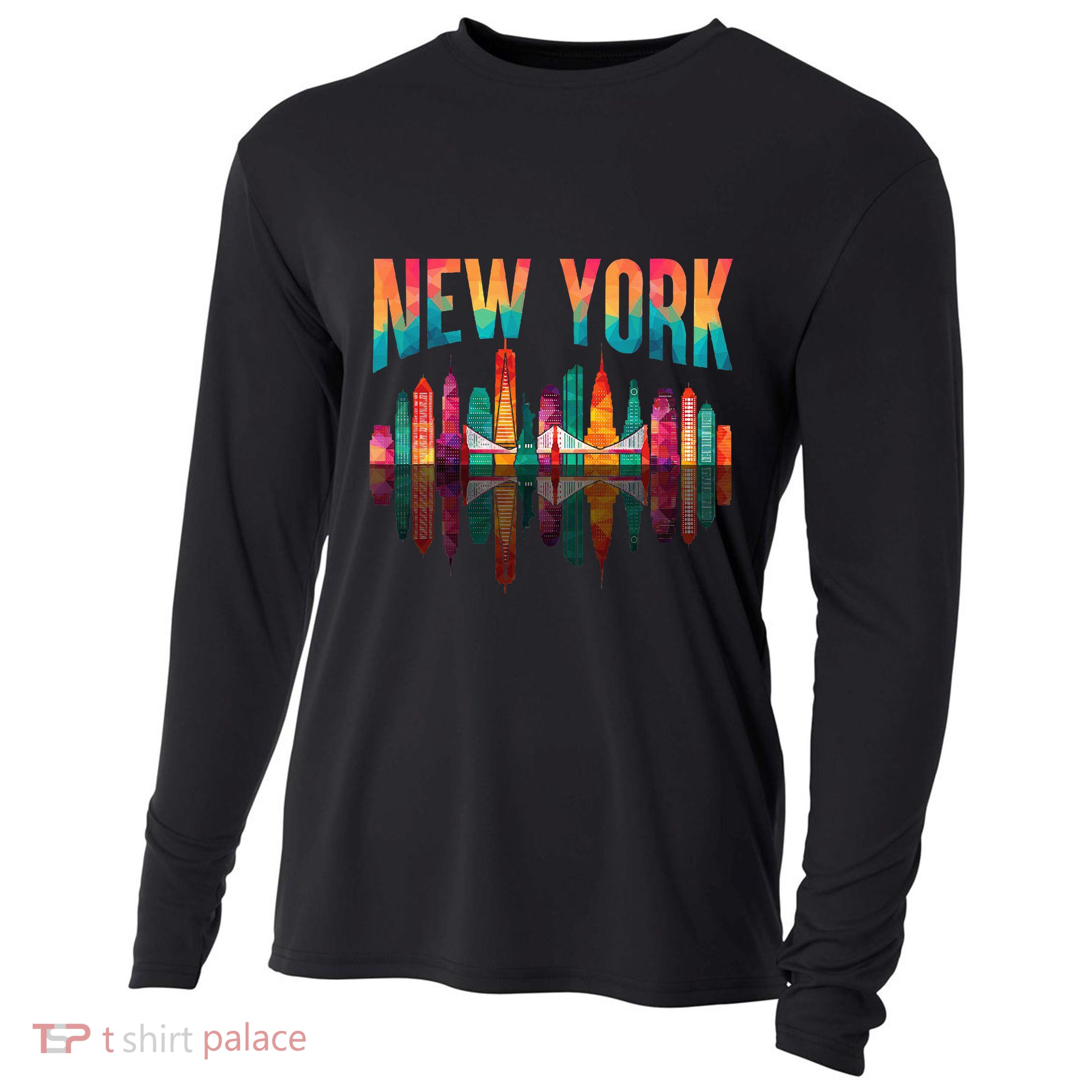 New York City Manhattan Nyc Retro 70s 80s Skyline Ny City Cooling Performance Long Sleeve Crew
