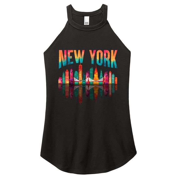 New York City Manhattan Nyc Retro 70s 80s Skyline Ny City Women's Perfect Tri Rocker Tank