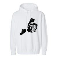 New York City 718 Area Code Queens Ny Nyc Map Pride Vintage Garment-Dyed Fleece Hoodie