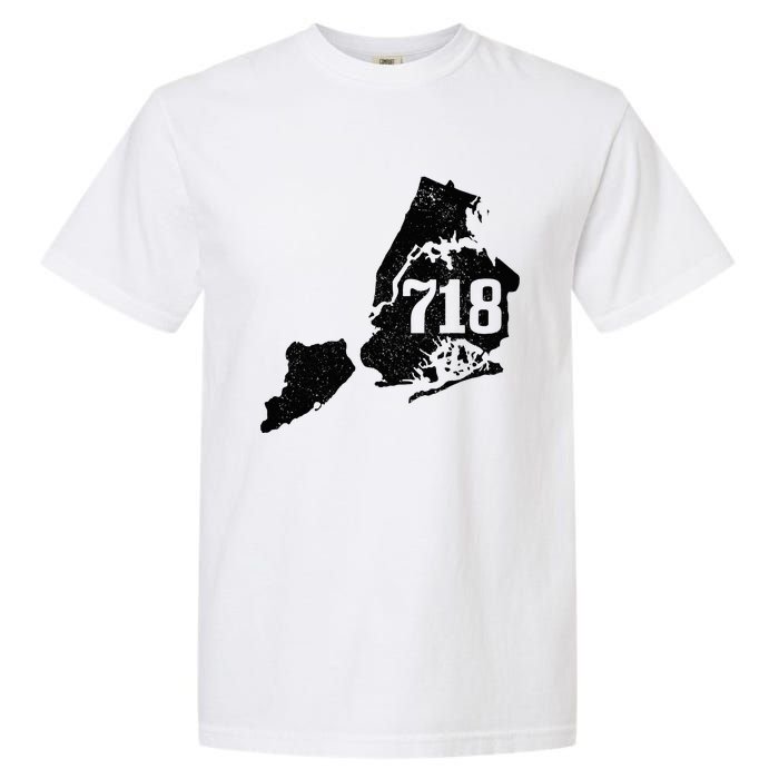 New York City 718 Area Code Queens Ny Nyc Map Pride Vintage Garment-Dyed Heavyweight T-Shirt