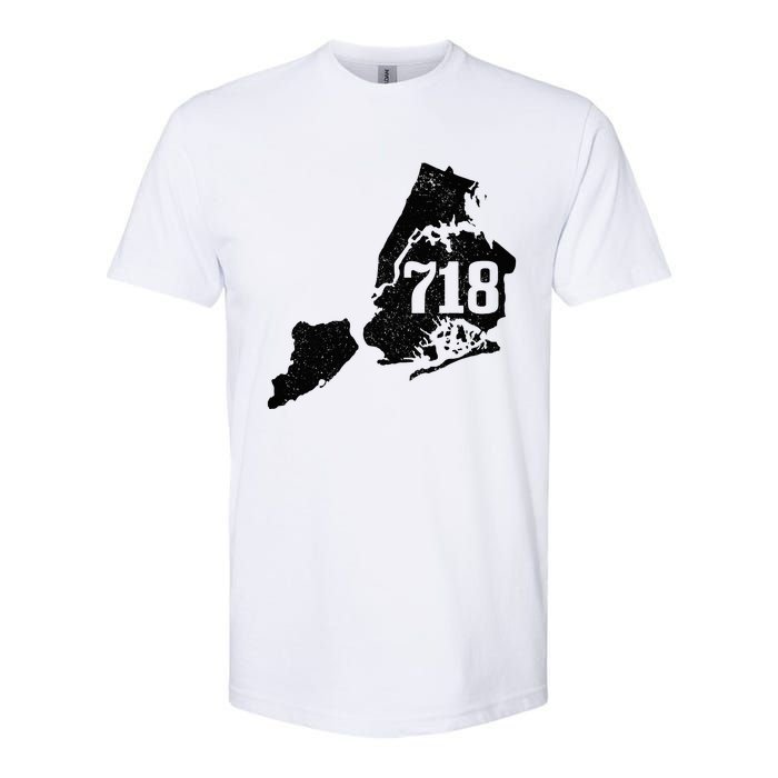 New York City 718 Area Code Queens Ny Nyc Map Pride Vintage Softstyle CVC T-Shirt