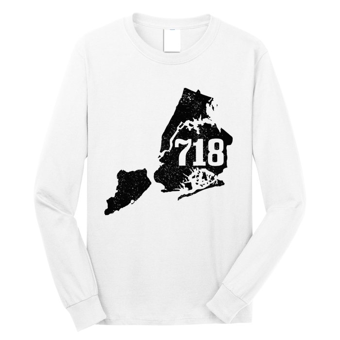 New York City 718 Area Code Queens Ny Nyc Map Pride Vintage Long Sleeve Shirt