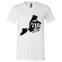 New York City 718 Area Code Queens Ny Nyc Map Pride Vintage V-Neck T-Shirt