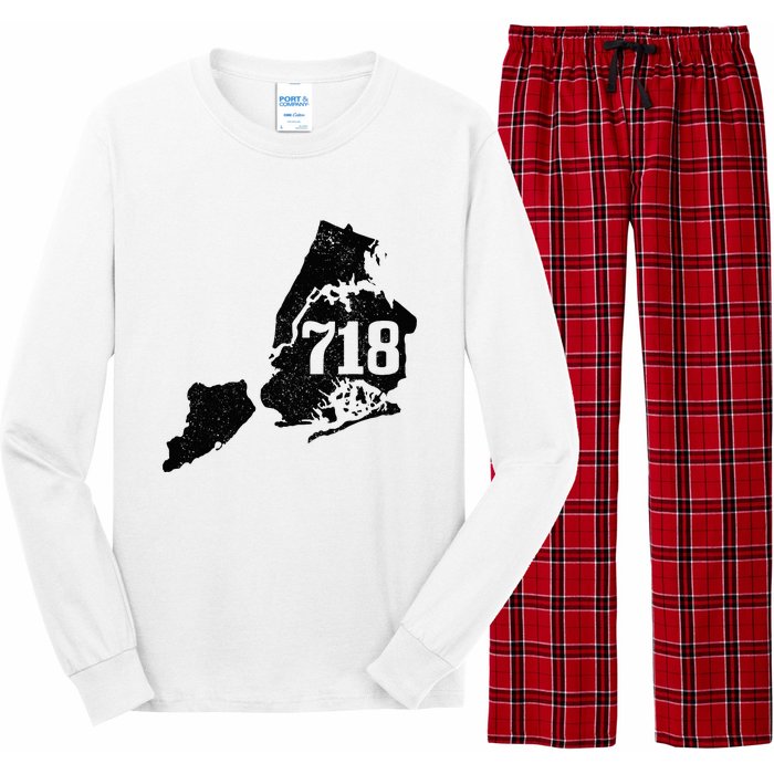 New York City 718 Area Code Queens Ny Nyc Map Pride Vintage Long Sleeve Pajama Set