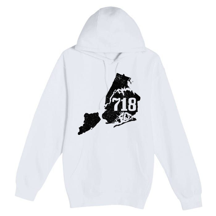 New York City 718 Area Code Queens Ny Nyc Map Pride Vintage Premium Pullover Hoodie