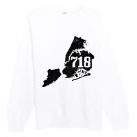 New York City 718 Area Code Queens Ny Nyc Map Pride Vintage Premium Crewneck Sweatshirt